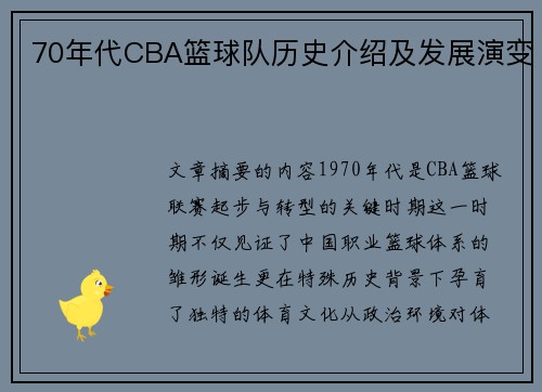 70年代CBA篮球队历史介绍及发展演变